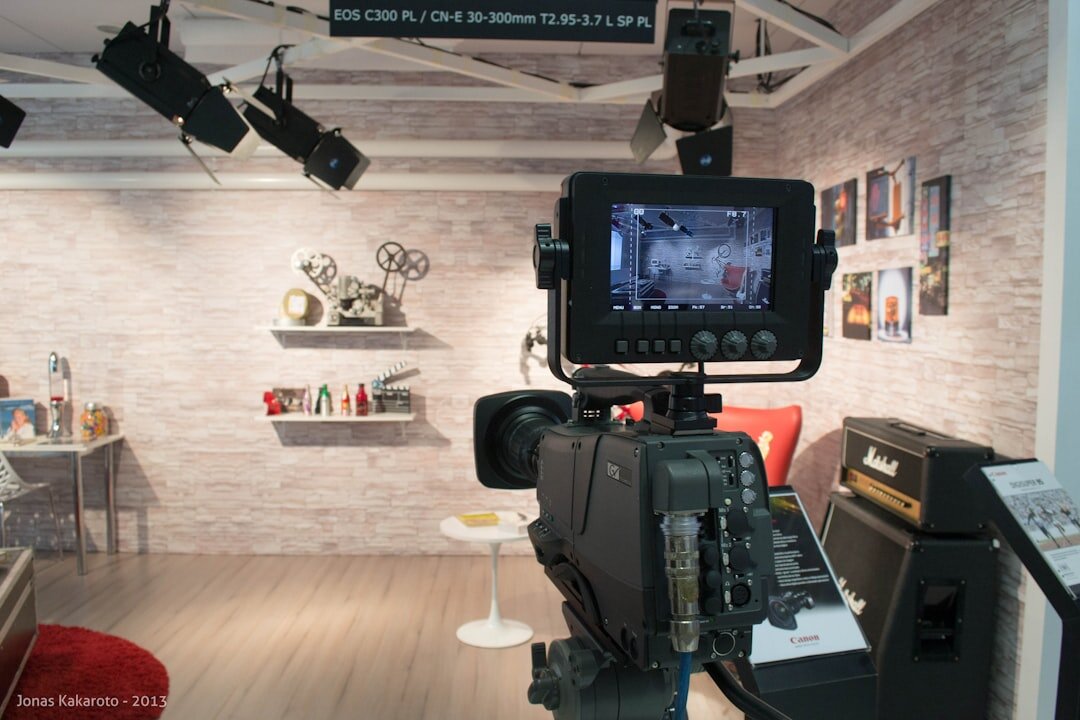Professional broadcast studio with cameras and lighting