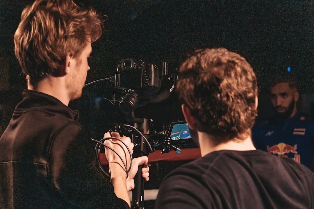 Two people doing a professional TV interview on set